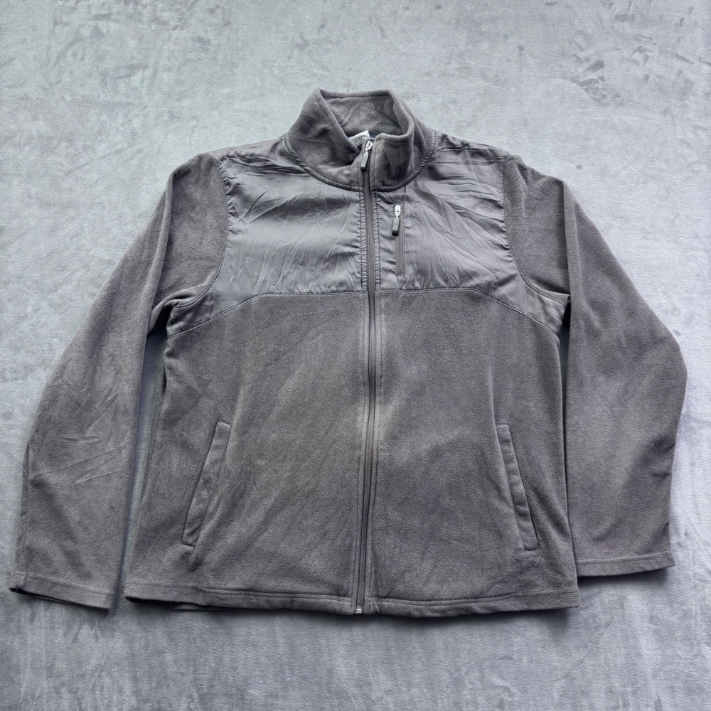 Reebok Mens XL Full Zip Fleece Jacket Charcoal Gray Mock Neck Chest Pocket